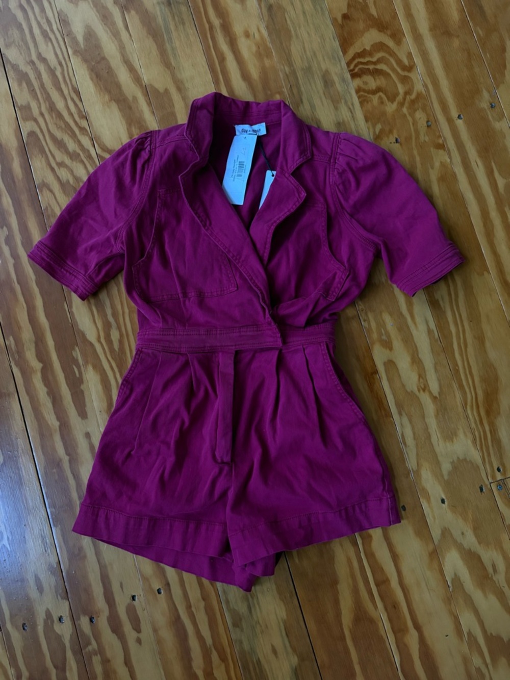 City Studio Magenta Short Sleeve Romper with Self-Tie Waist